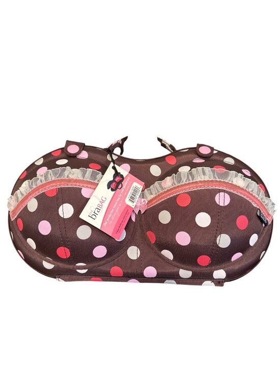 The Brag Company Handbags - Brown Polka Dot Bra Travel Case With Ruffled Trim & Handle